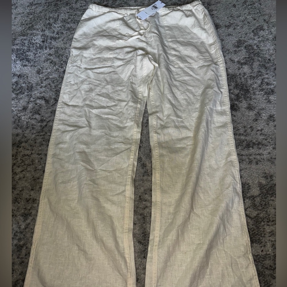 NWT Calvin Klein Linen Wide Leg Pants Antique White Size: Large - Picture 5 of 7